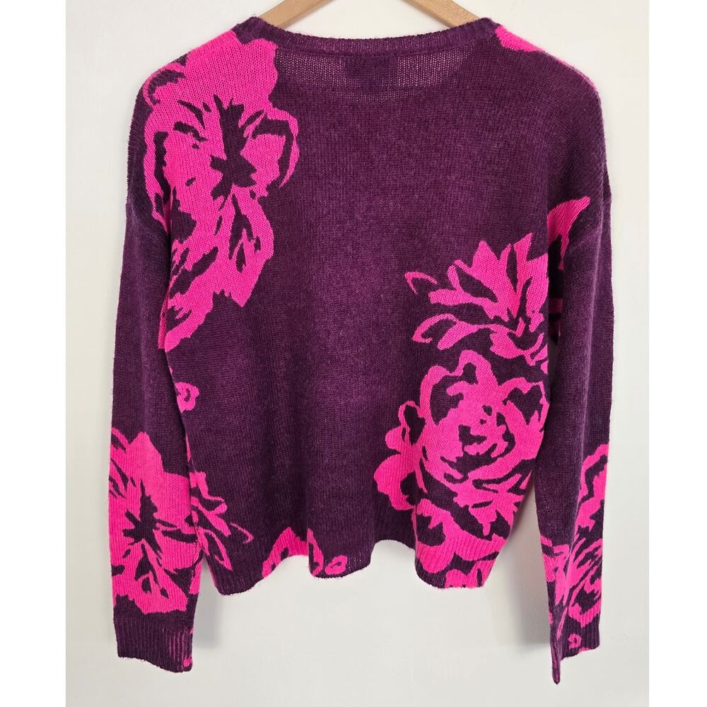 CeCe Purple Pink Floral Knit Sweater Women's Small Long Sleeve Top - Picture 3 of 6